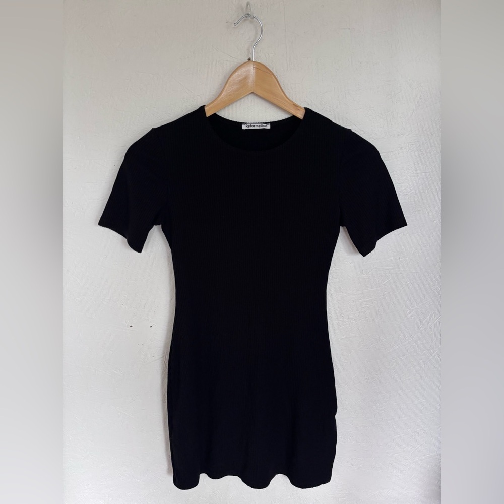 Reformation Black Kennedy Ribbed Contour Bodycon Short Sleeve T Shirt Mini Dress - Picture 5 of 12